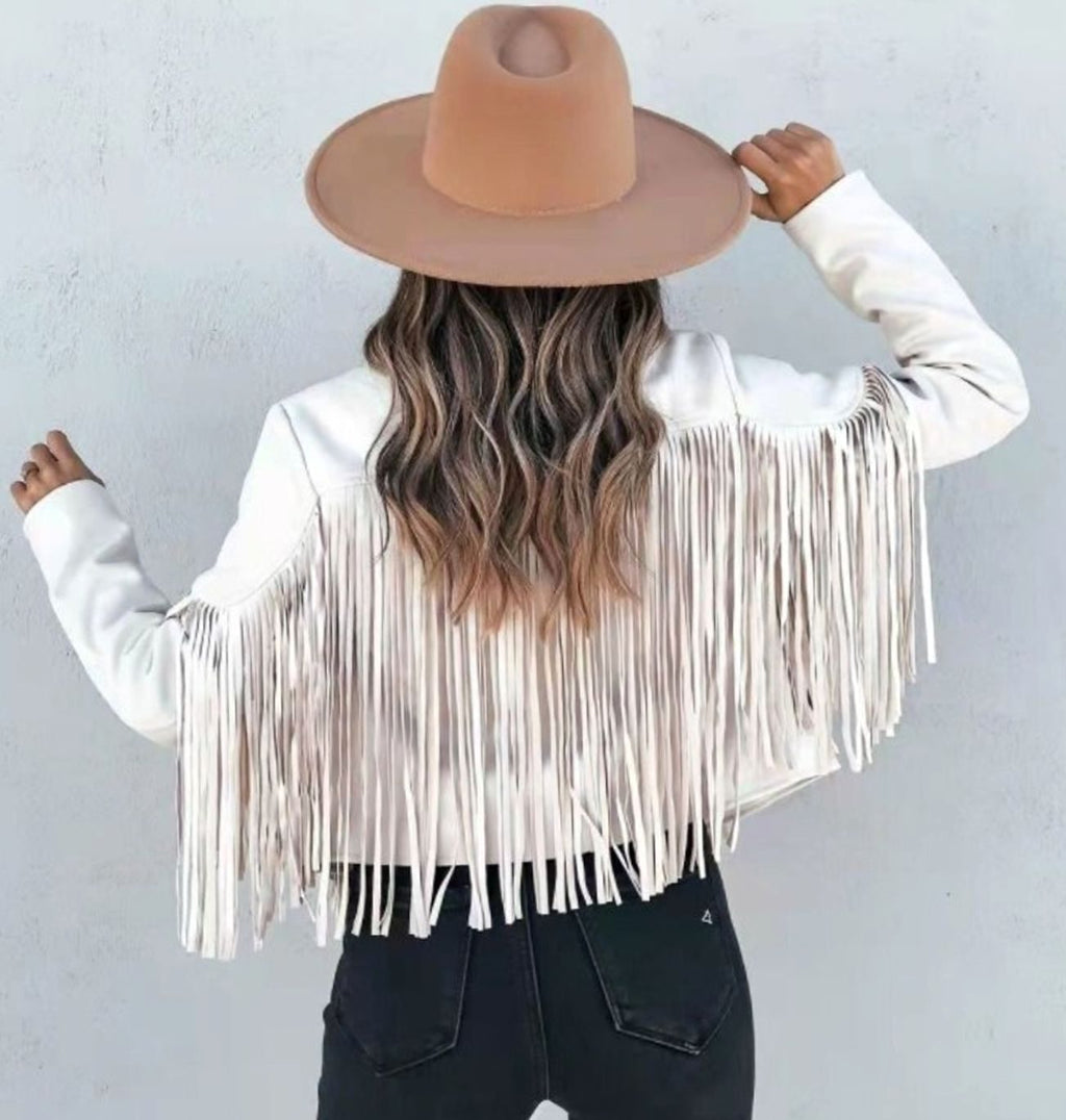 Dallas | Women’s Faux-Suede Western Fringe Open-Front Cropped Jacket