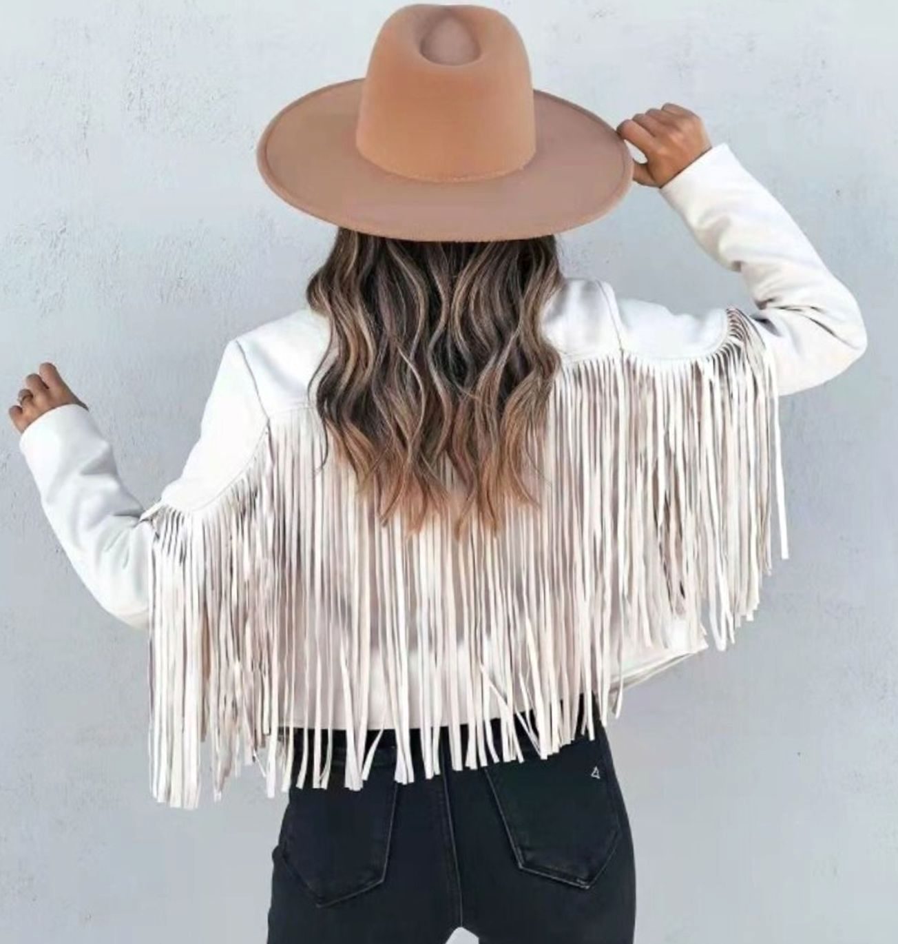 Dallas | Women’s Faux-Suede Western Fringe Open-Front Cropped Jacket