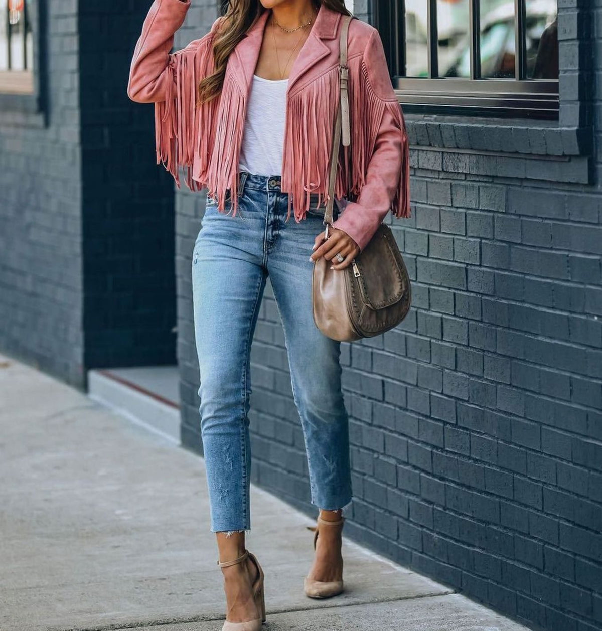Dallas | Women’s Faux-Suede Western Fringe Open-Front Cropped Jacket