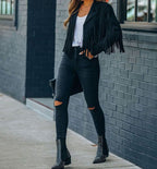 Dallas | Women’s Faux-Suede Western Fringe Open-Front Cropped Jacket
