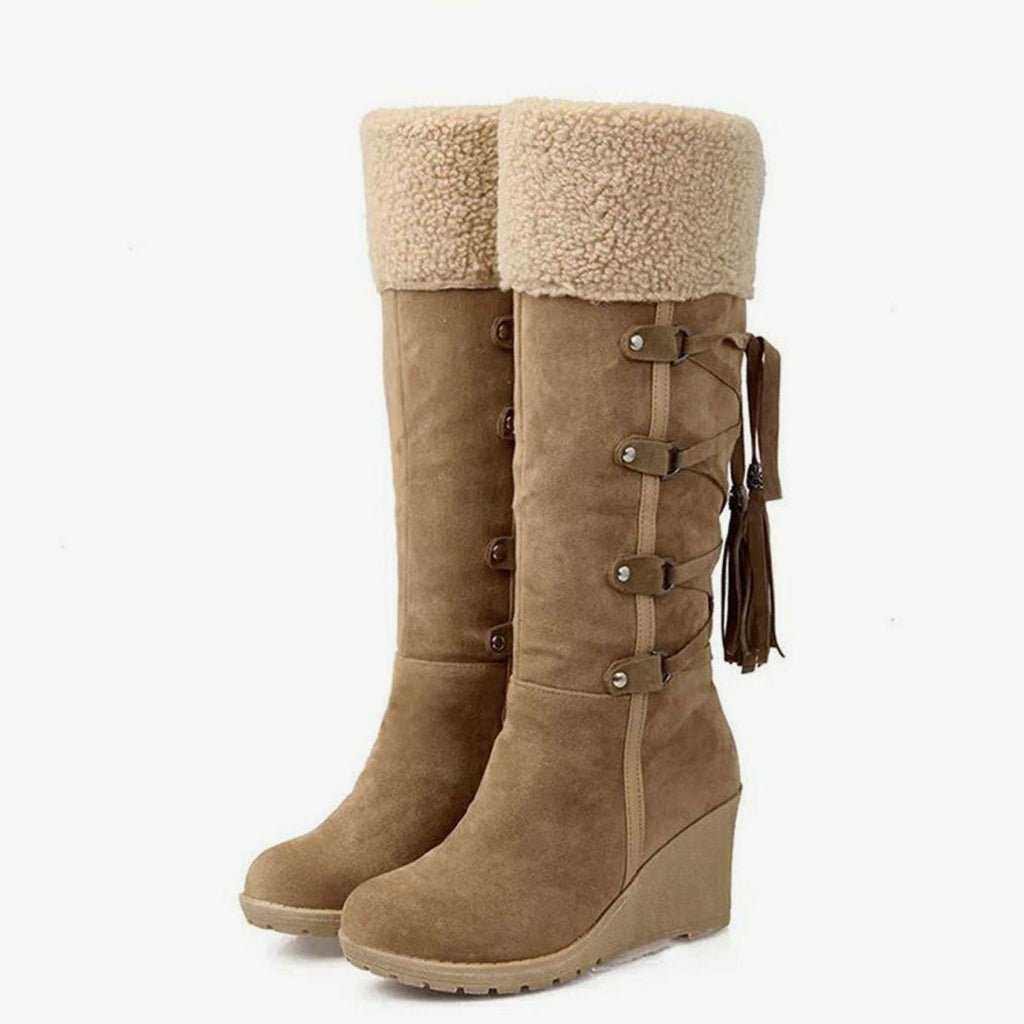Sierra | Women’s Shearling Cuffed Suede Wedge Knee-High Boots