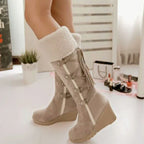 Sierra | Women’s Shearling Cuffed Suede Wedge Knee-High Boots