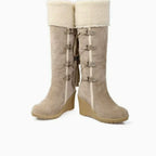 Sierra | Women’s Shearling Cuffed Suede Wedge Knee-High Boots