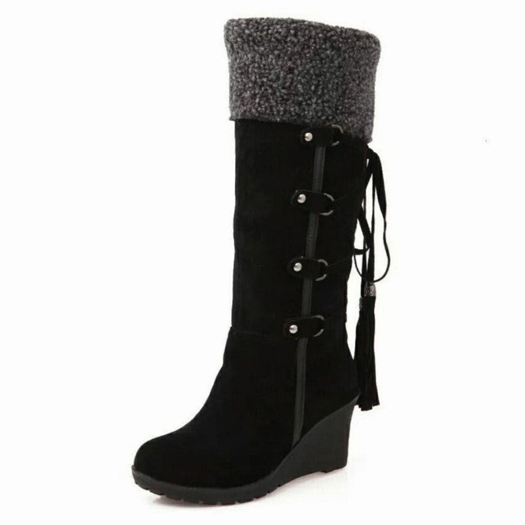 Sierra | Women’s Shearling Cuffed Suede Wedge Knee-High Boots