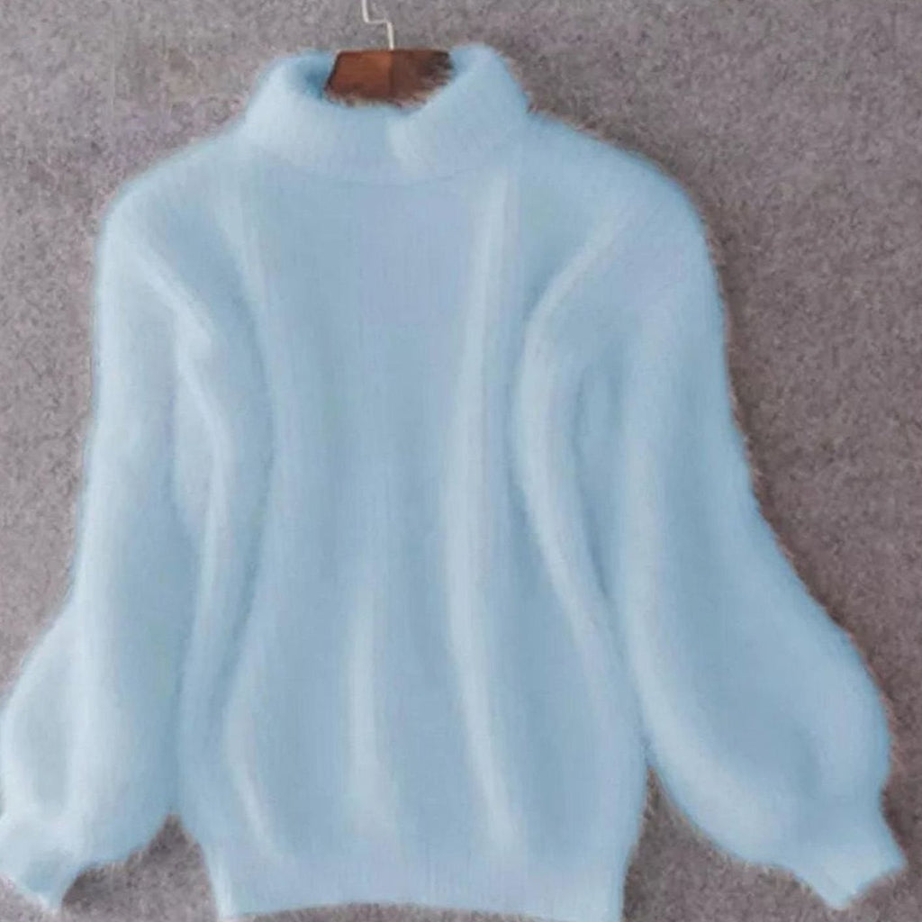Seraphina | Women’s Fuzzy Mock-Neck Lantern-Sleeve Plush Knit Sweater