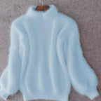 Seraphina | Women’s Fuzzy Mock-Neck Lantern-Sleeve Plush Knit Sweater