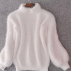 Seraphina | Women’s Fuzzy Mock-Neck Lantern-Sleeve Plush Knit Sweater