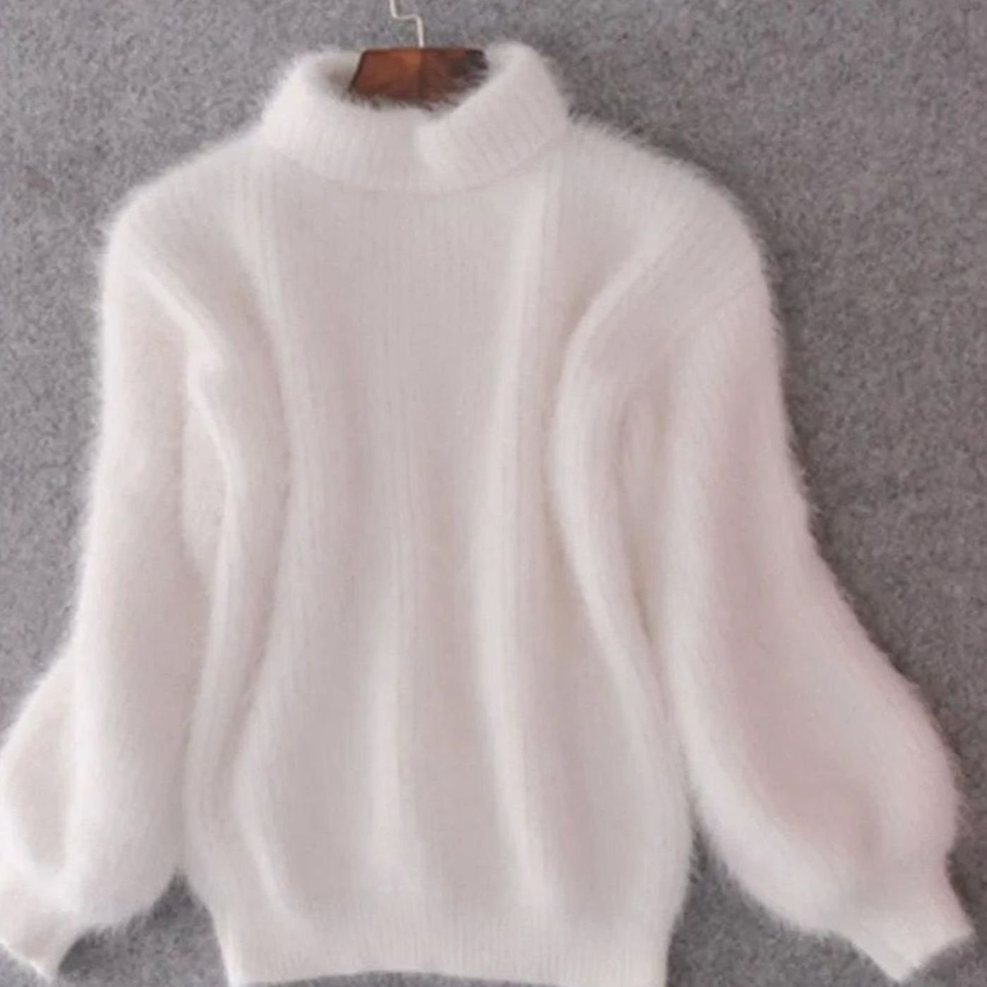 Seraphina | Women’s Fuzzy Mock-Neck Lantern-Sleeve Plush Knit Sweater