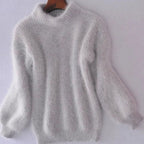 Seraphina | Women’s Fuzzy Mock-Neck Lantern-Sleeve Plush Knit Sweater