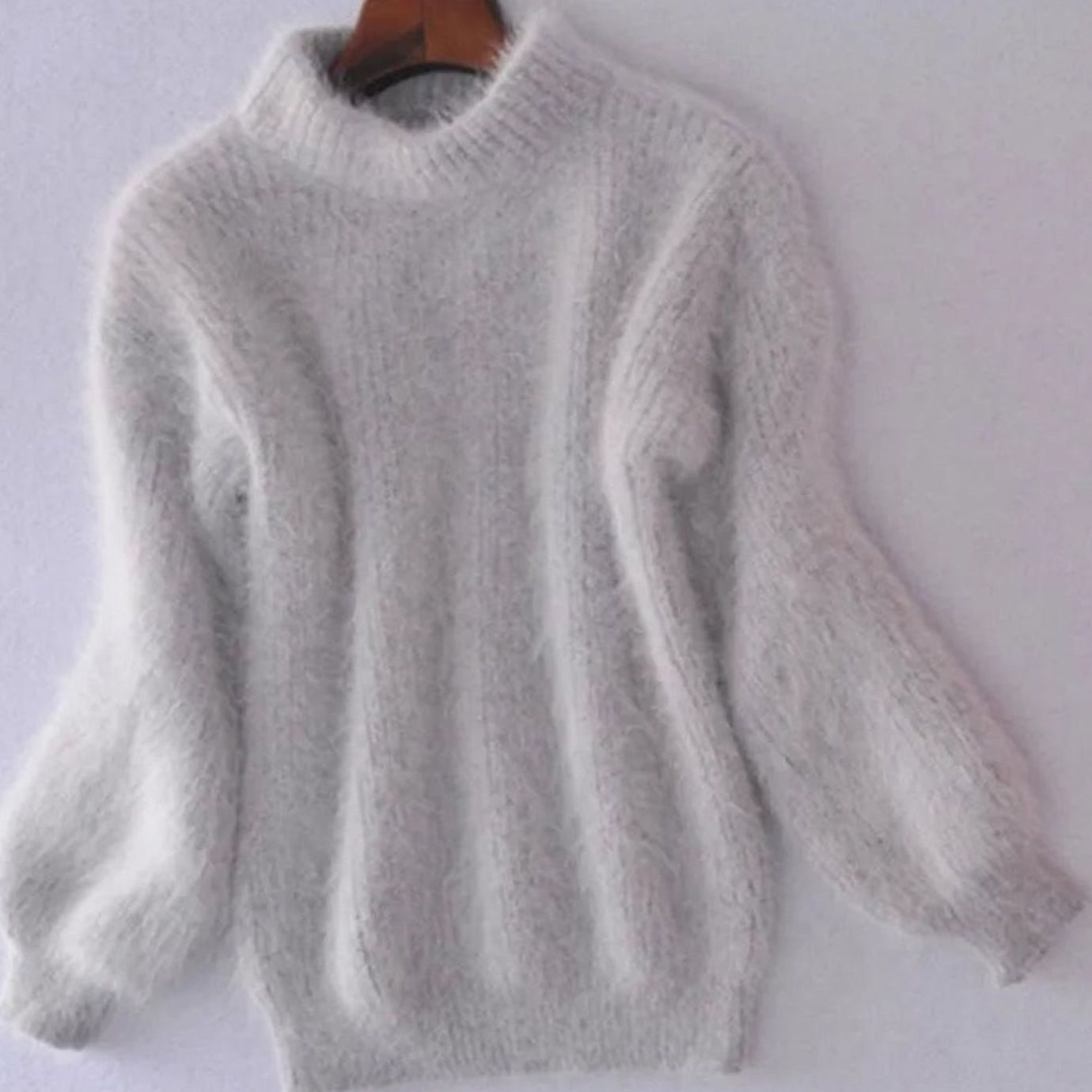Seraphina | Women’s Fuzzy Mock-Neck Lantern-Sleeve Plush Knit Sweater