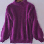 Seraphina | Women’s Fuzzy Mock-Neck Lantern-Sleeve Plush Knit Sweater
