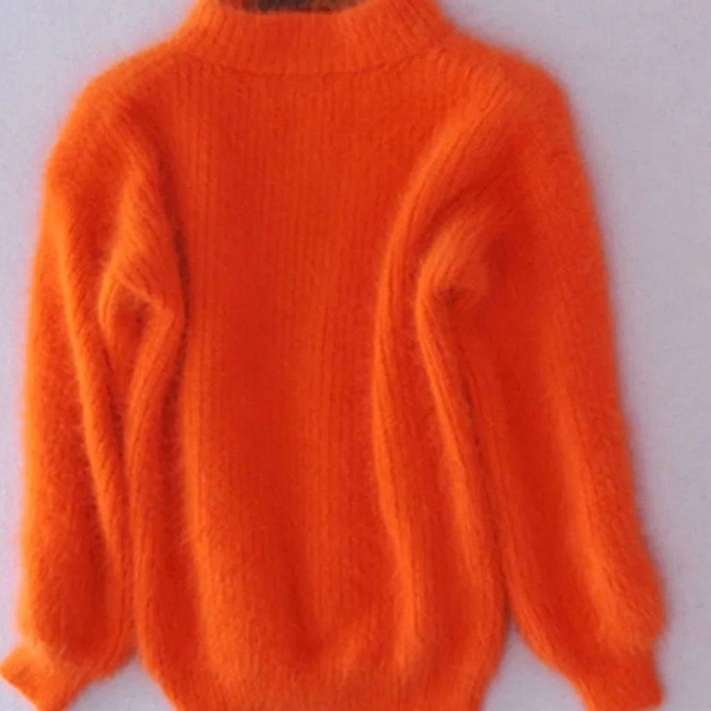 Seraphina | Women’s Fuzzy Mock-Neck Lantern-Sleeve Plush Knit Sweater