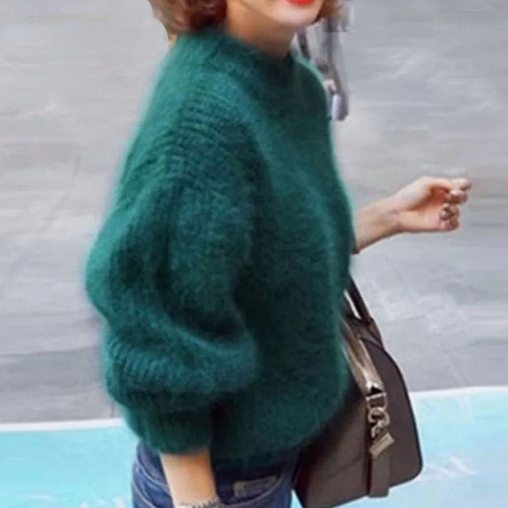 Seraphina | Women’s Fuzzy Mock-Neck Lantern-Sleeve Plush Knit Sweater