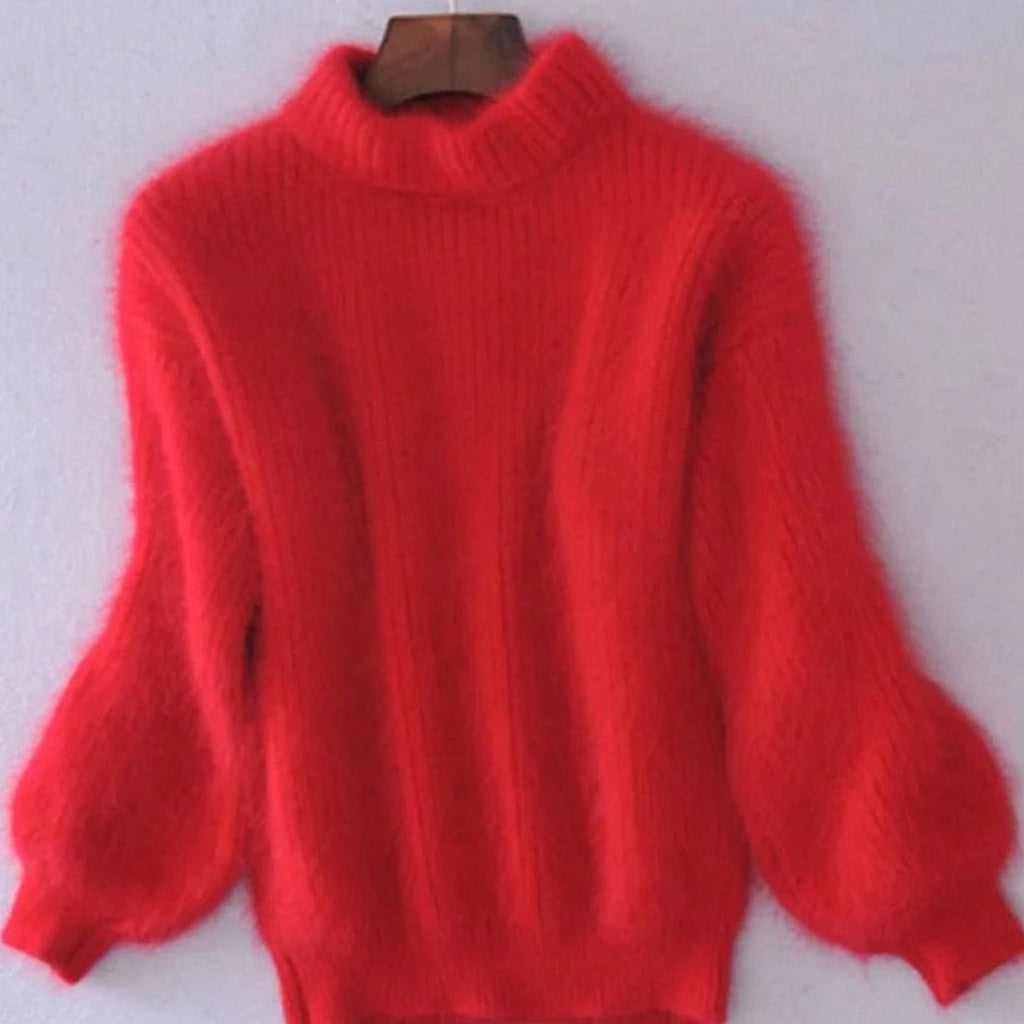 Seraphina | Women’s Fuzzy Mock-Neck Lantern-Sleeve Plush Knit Sweater
