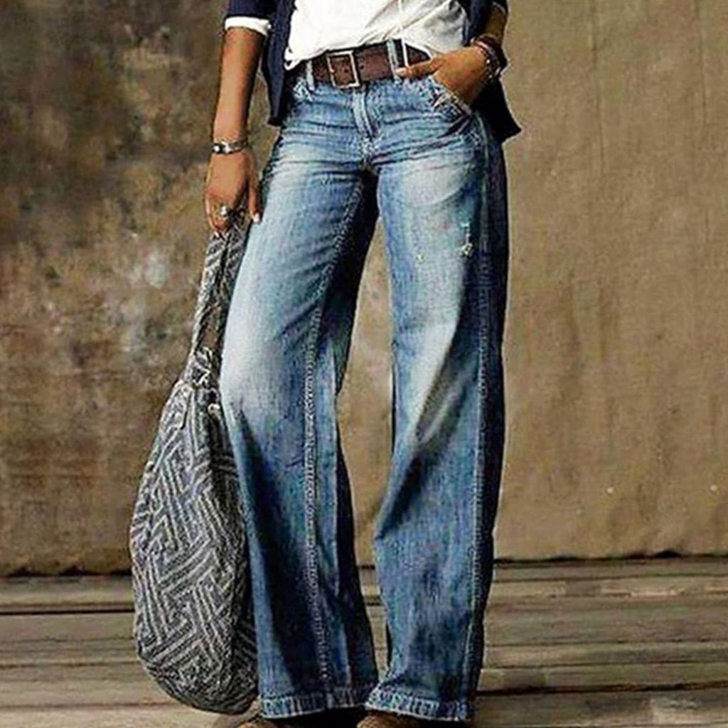 Sierra | Women’s High-Waist Vintage Distressed Wide-Leg Jeans