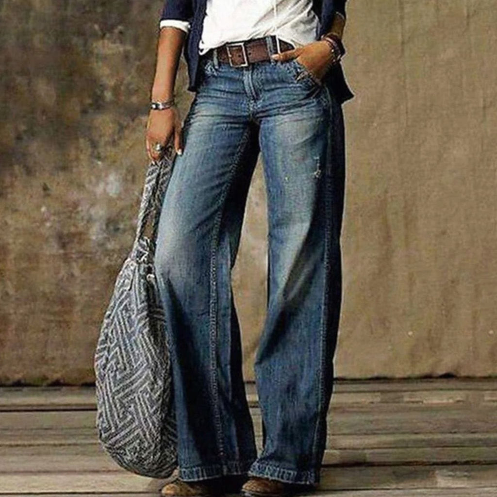 Sierra | Women’s High-Waist Vintage Distressed Wide-Leg Jeans