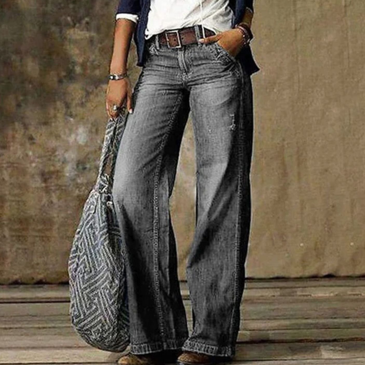 Sierra | Women’s High-Waist Vintage Distressed Wide-Leg Jeans