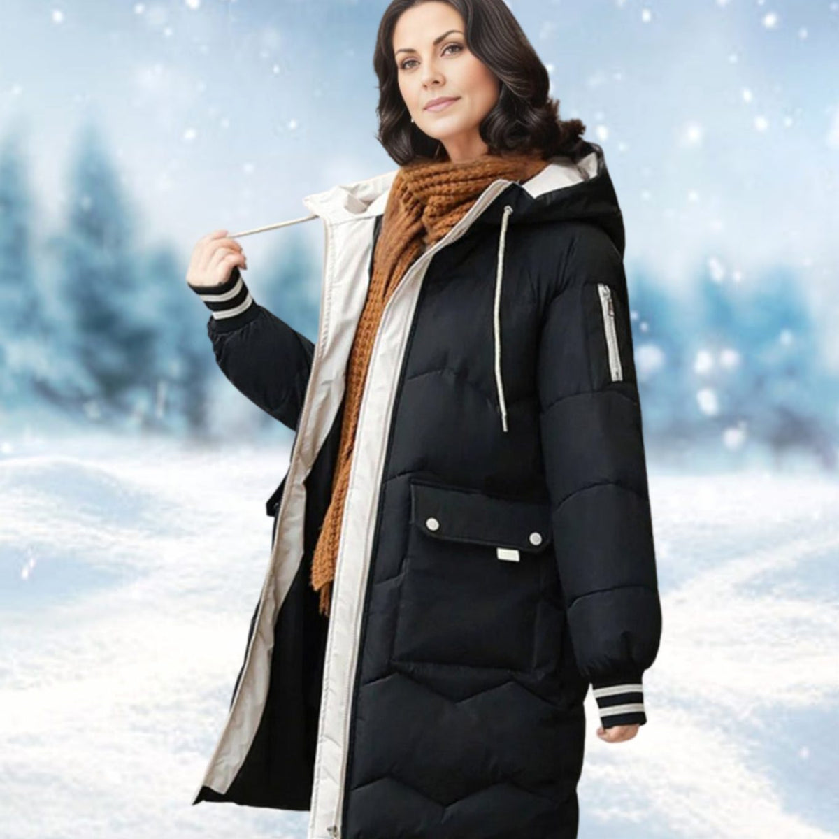 Freya | Women’s Longline Contrast-Lined Hooded Puffer Coat