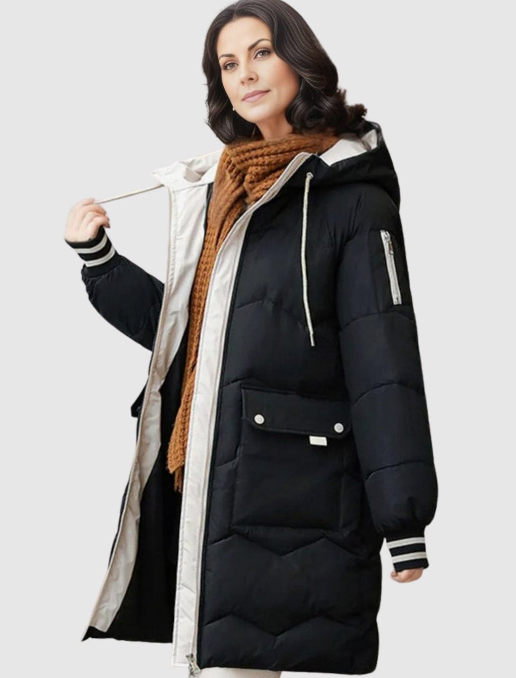 Freya | Women’s Longline Contrast-Lined Hooded Puffer Coat
