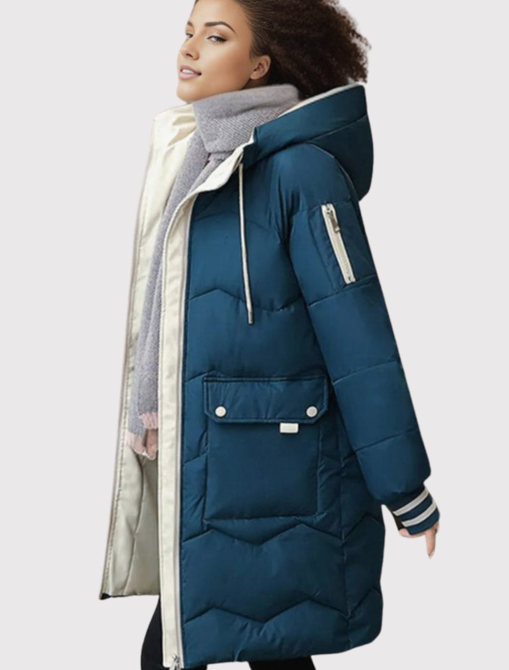 Freya | Women’s Longline Contrast-Lined Hooded Puffer Coat