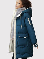 Freya | Women’s Longline Contrast-Lined Hooded Puffer Coat