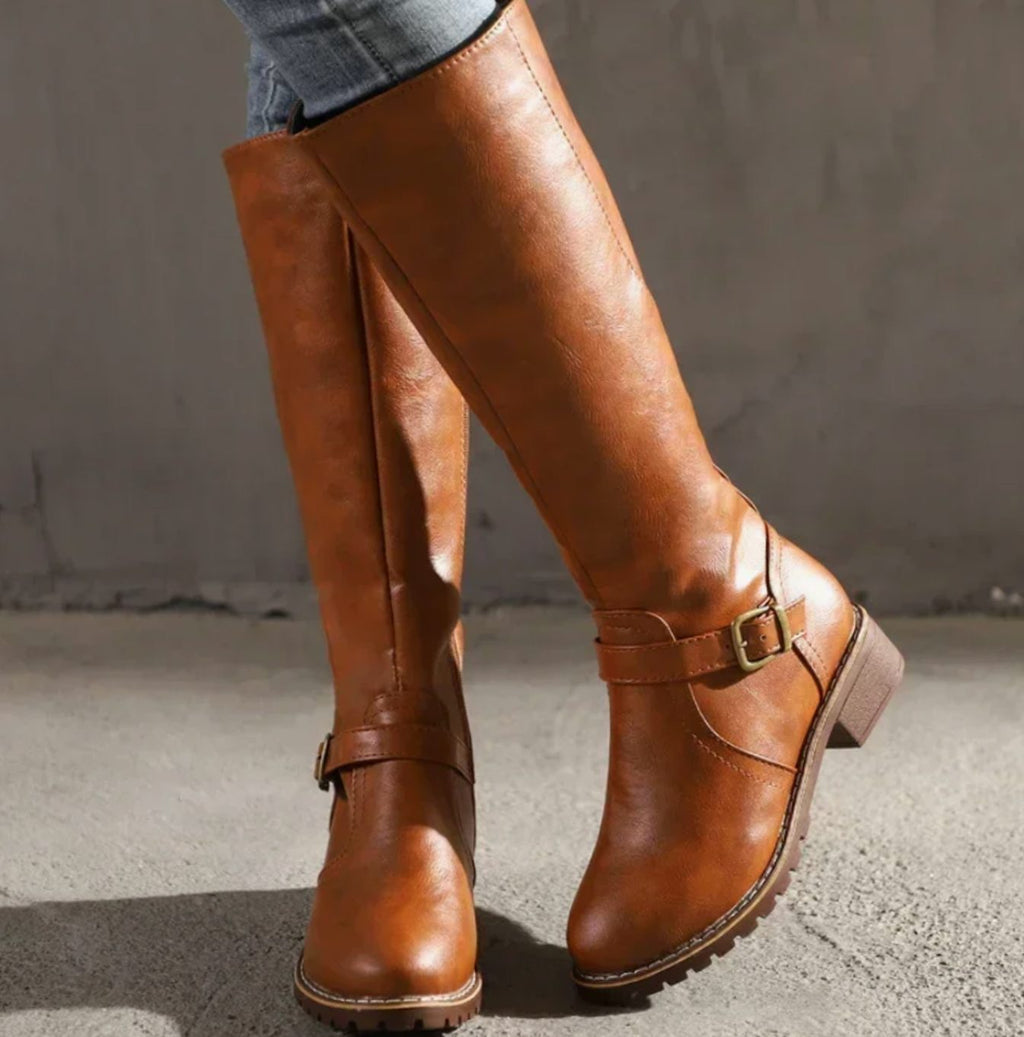 Sienna | Women’s Ankle Buckle Low Heel Knee-High Riding Boots