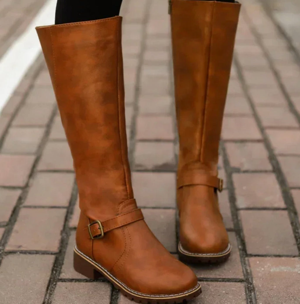 Sienna | Women’s Ankle Buckle Low Heel Knee-High Riding Boots