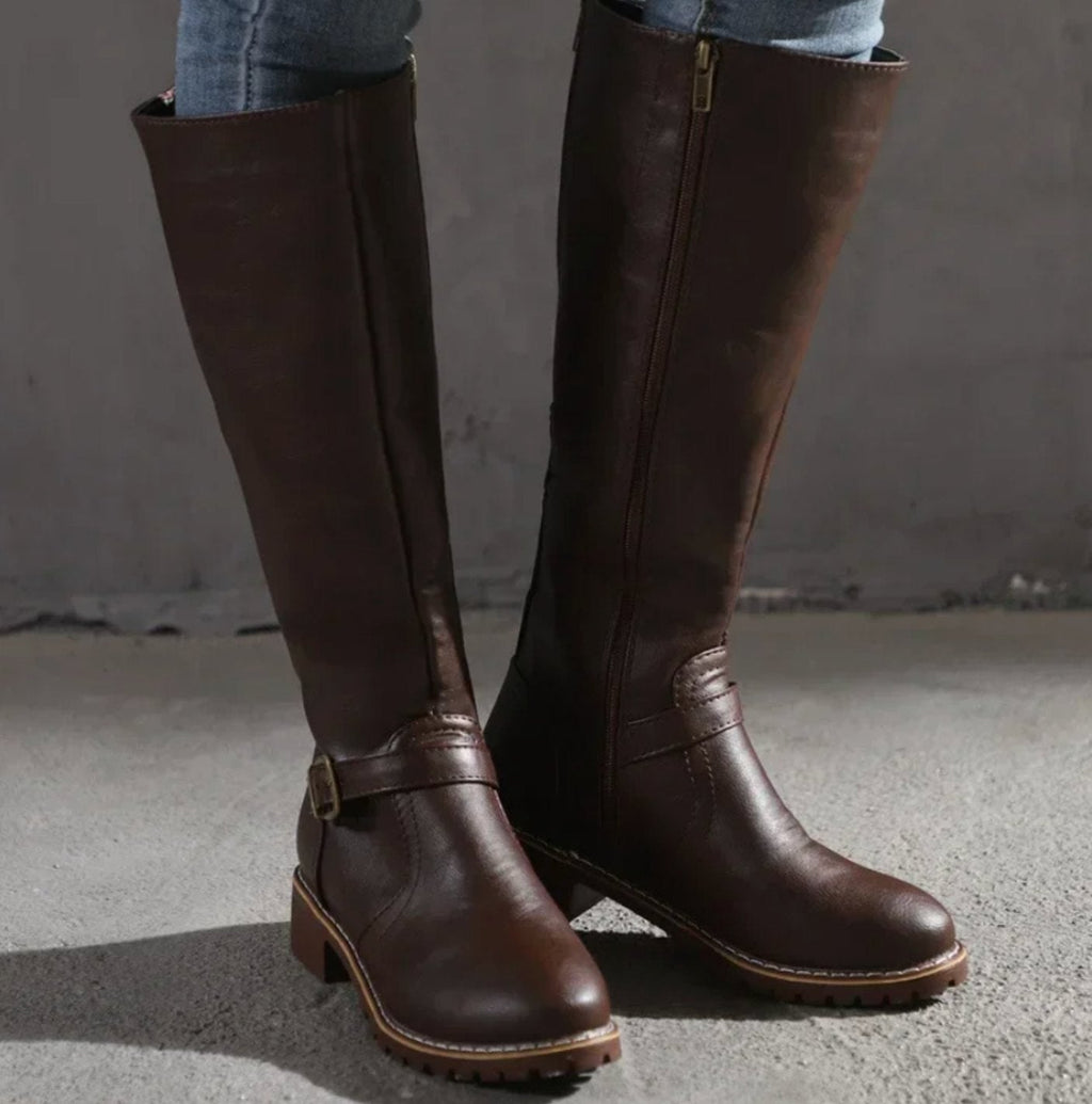 Sienna | Women’s Ankle Buckle Low Heel Knee-High Riding Boots