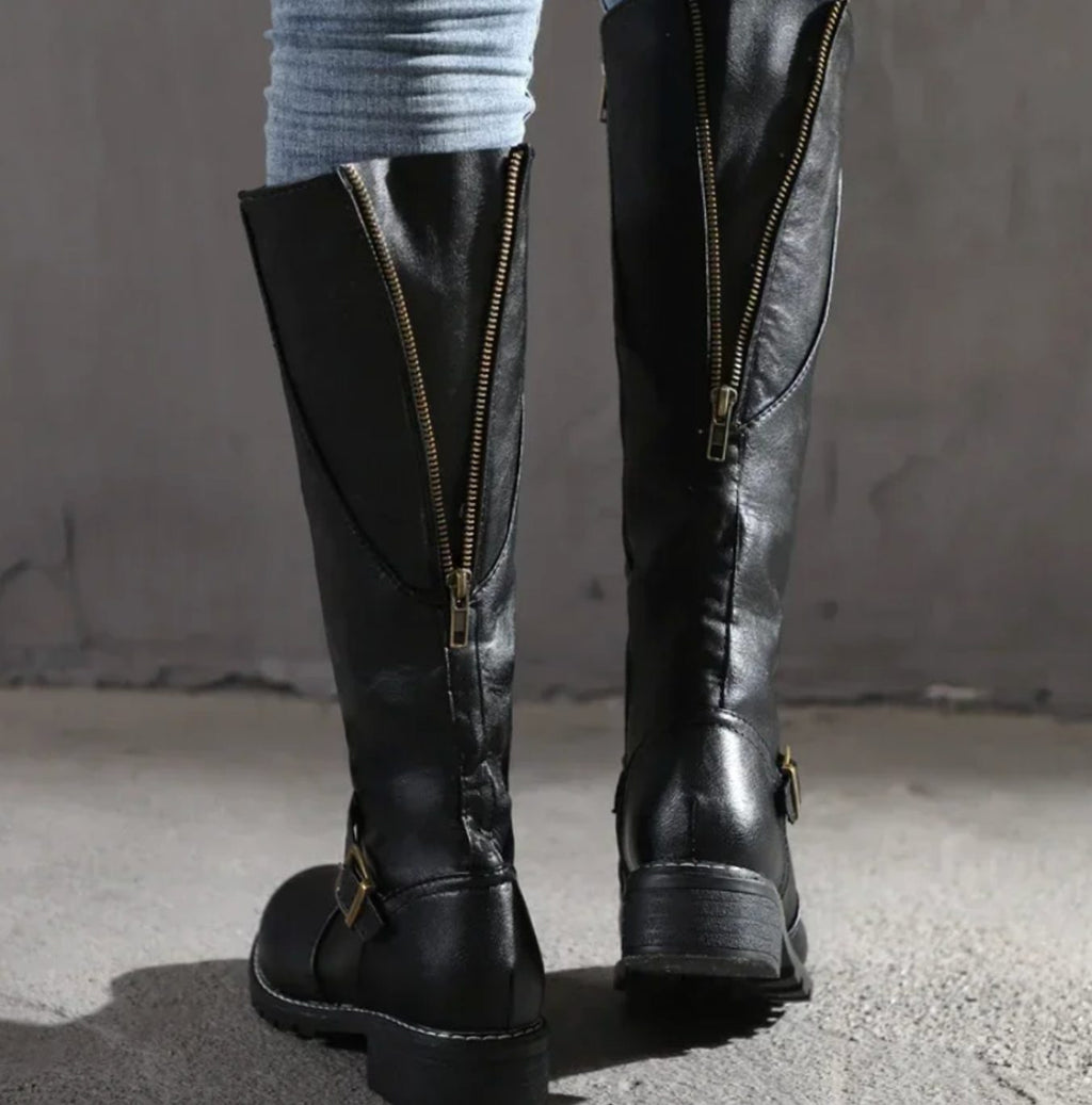 Sienna | Women’s Ankle Buckle Low Heel Knee-High Riding Boots