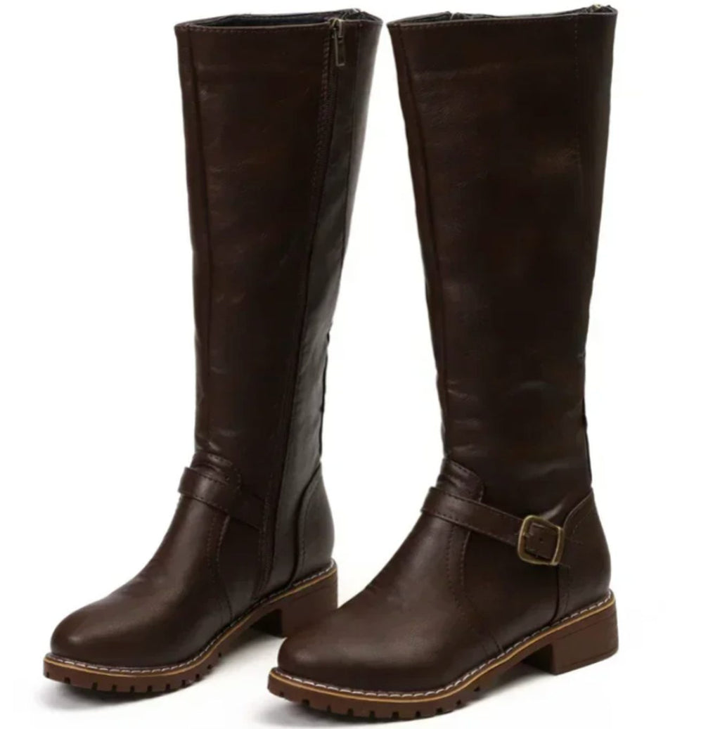 Sienna | Women’s Ankle Buckle Low Heel Knee-High Riding Boots
