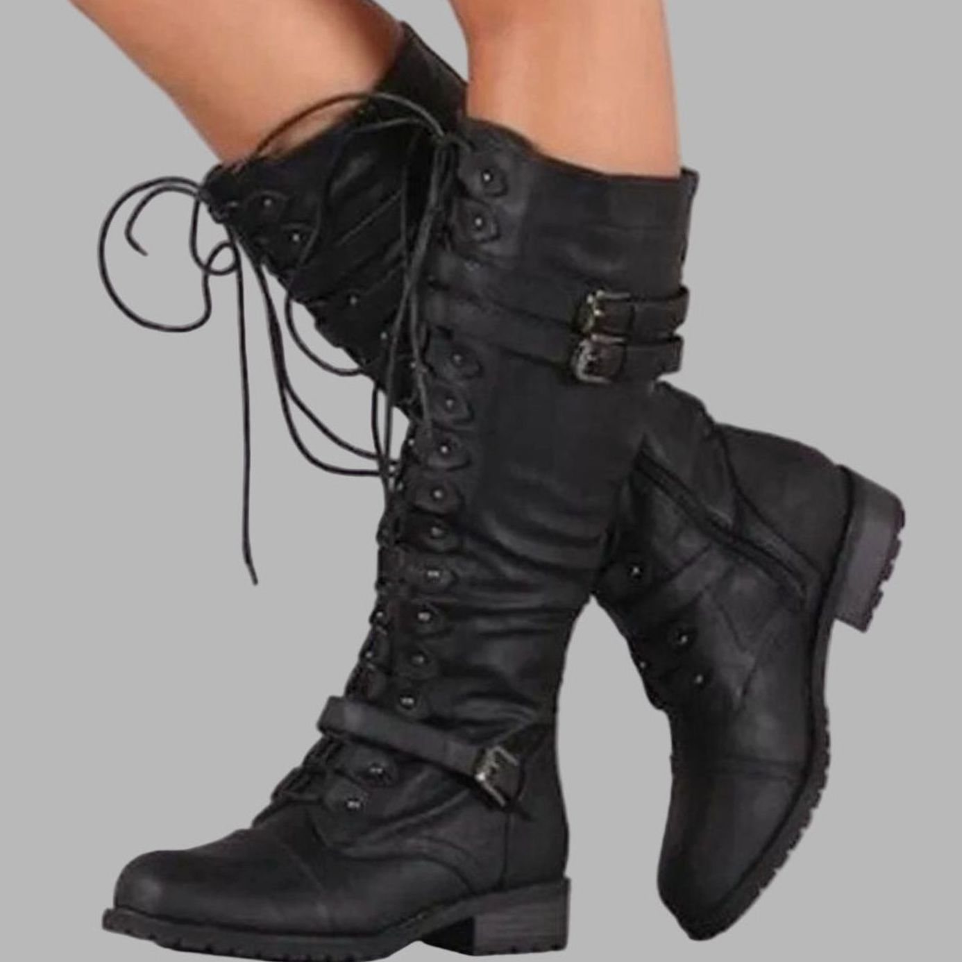 Electra | Women’s Knee-High Lace-Up Buckled Combat Boots