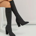 Scarlett | Women’s Stretch Ribbed Knit Pointed Toe Knee-High Sock Boots