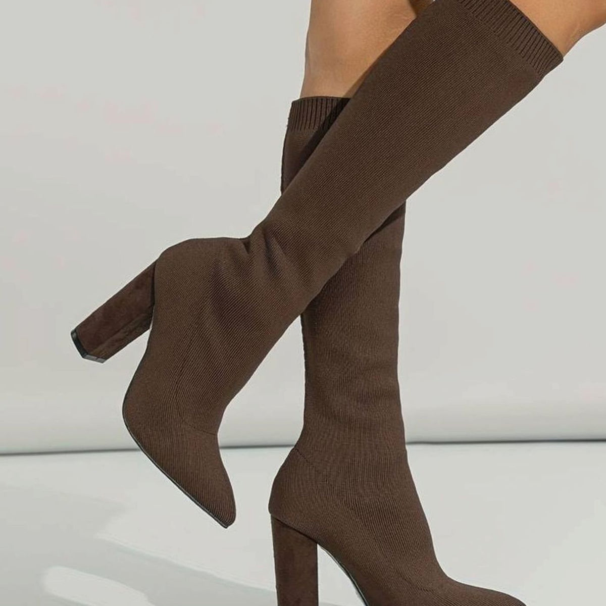 Scarlett | Women’s Stretch Ribbed Knit Pointed Toe Knee-High Sock Boots
