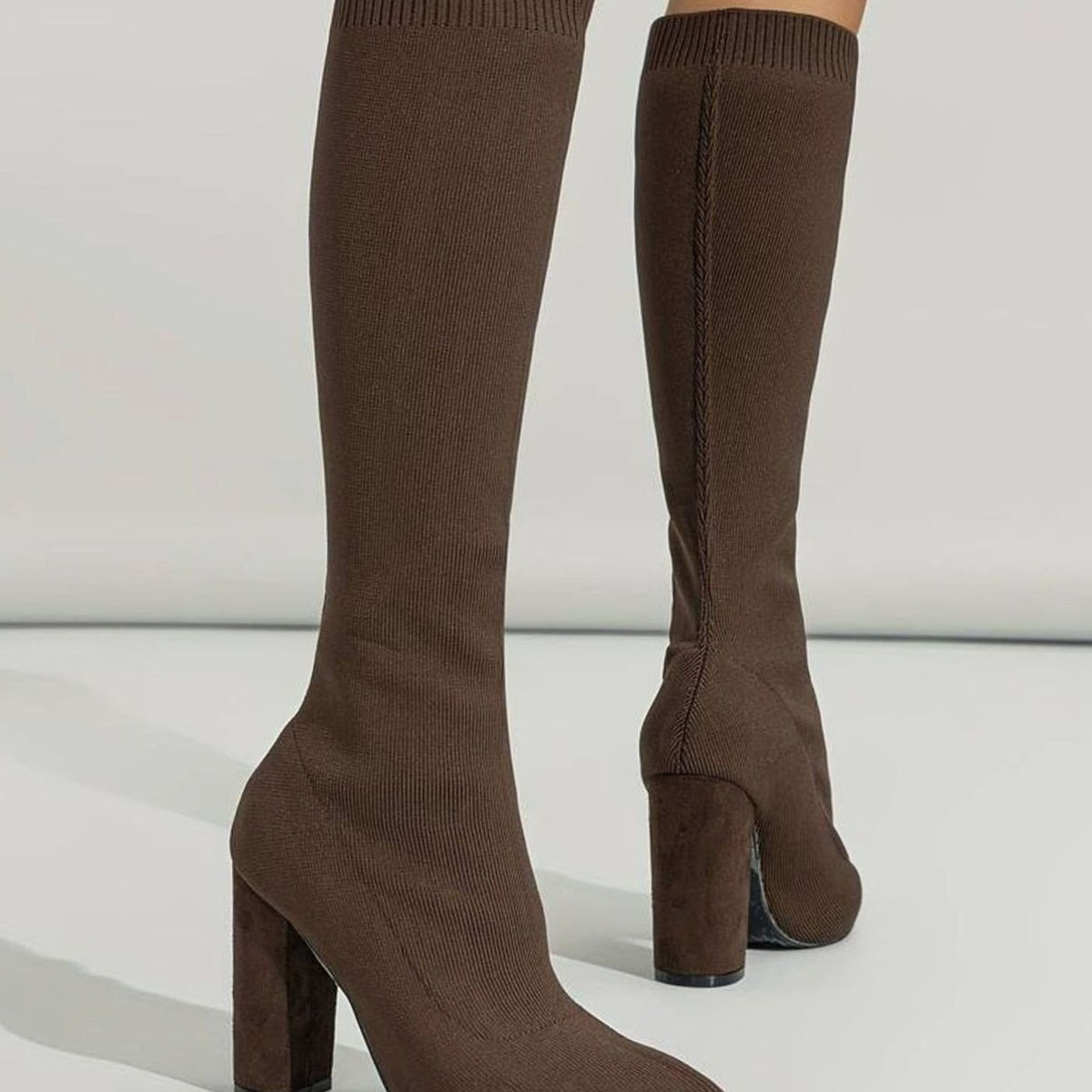 Scarlett | Women’s Stretch Ribbed Knit Pointed Toe Knee-High Sock Boots