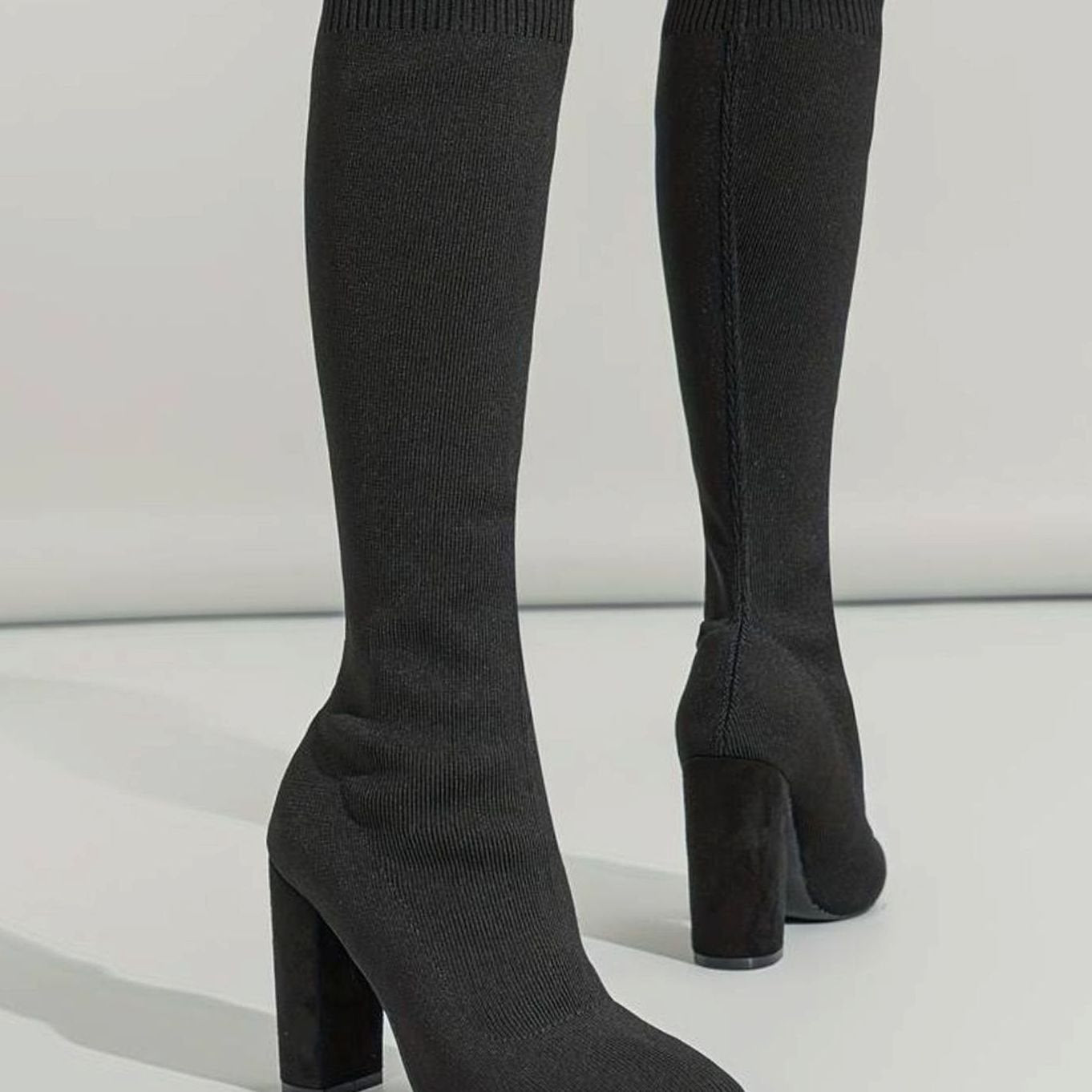 Scarlett | Women’s Stretch Ribbed Knit Pointed Toe Knee-High Sock Boots