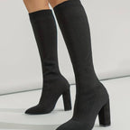 Scarlett | Women’s Stretch Ribbed Knit Pointed Toe Knee-High Sock Boots