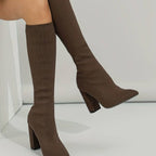 Scarlett | Women’s Stretch Ribbed Knit Pointed Toe Knee-High Sock Boots