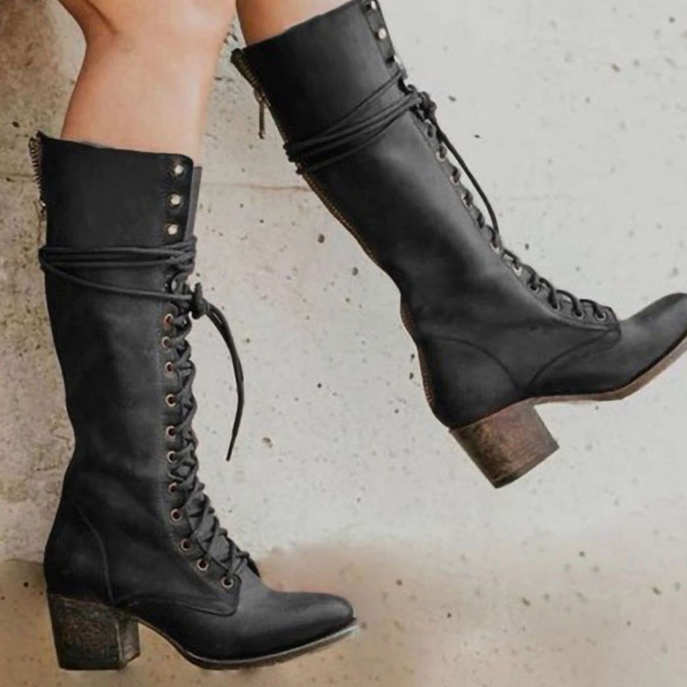 Vesper | Women’s Lace-Up Knee-High Stacked Block Heel Boots