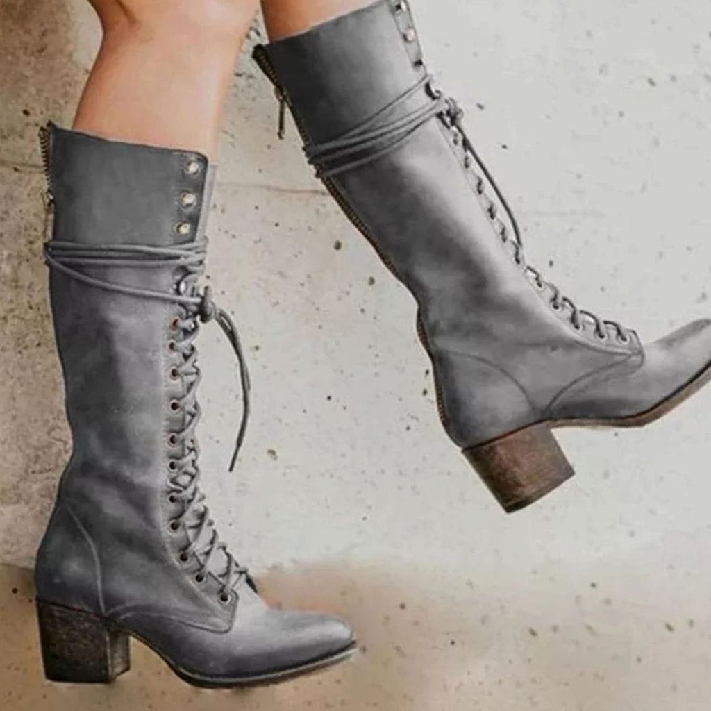 Vesper | Women’s Lace-Up Knee-High Stacked Block Heel Boots