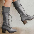 Vesper | Women’s Lace-Up Knee-High Stacked Block Heel Boots
