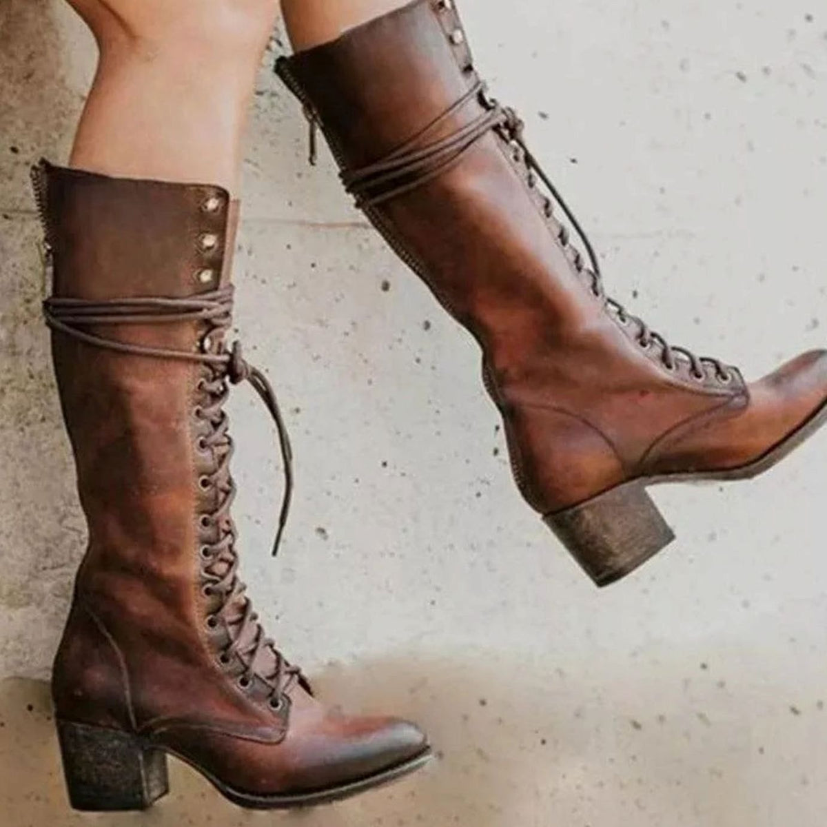 Vesper | Women’s Lace-Up Knee-High Stacked Block Heel Boots