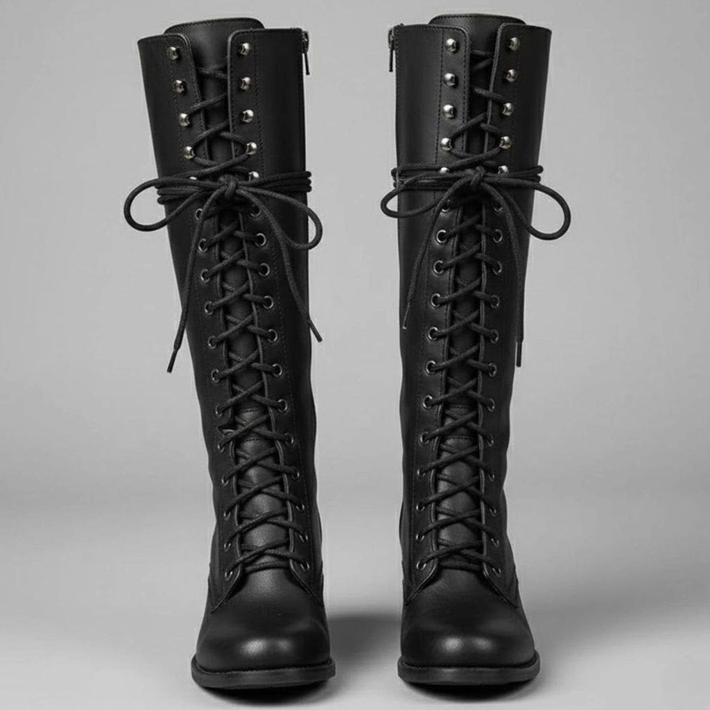 Raven | Women’s Leather Lace-Up Knee-High Combat Boots