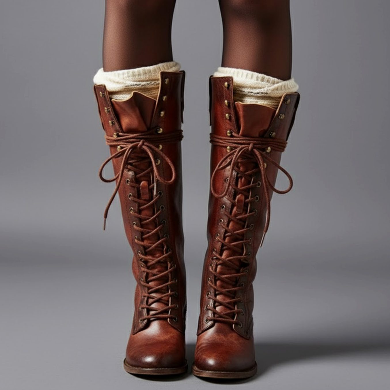Raven | Women’s Leather Lace-Up Knee-High Combat Boots