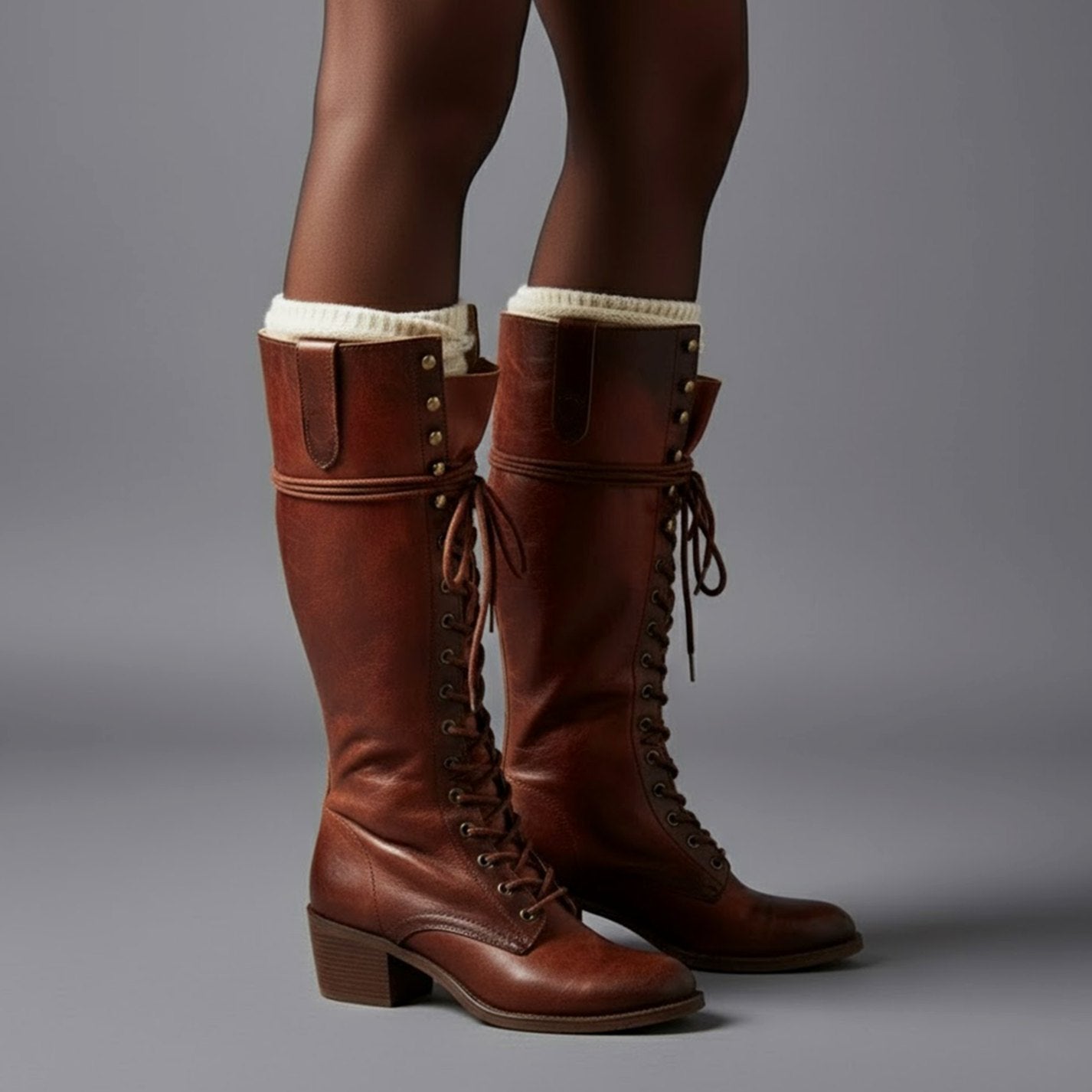 Raven | Women’s Leather Lace-Up Knee-High Combat Boots