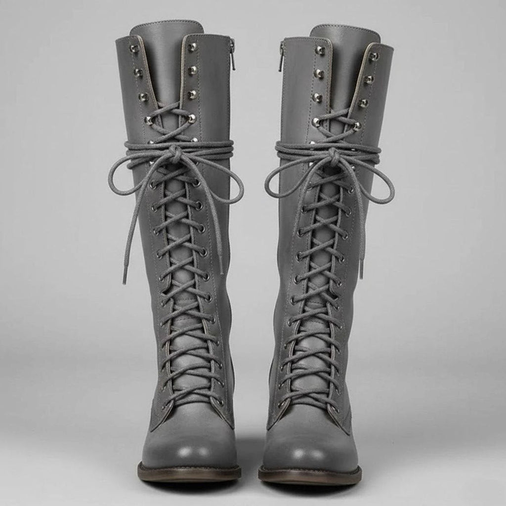 Raven | Women’s Leather Lace-Up Knee-High Combat Boots