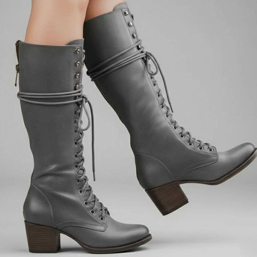Raven | Women’s Leather Lace-Up Knee-High Combat Boots