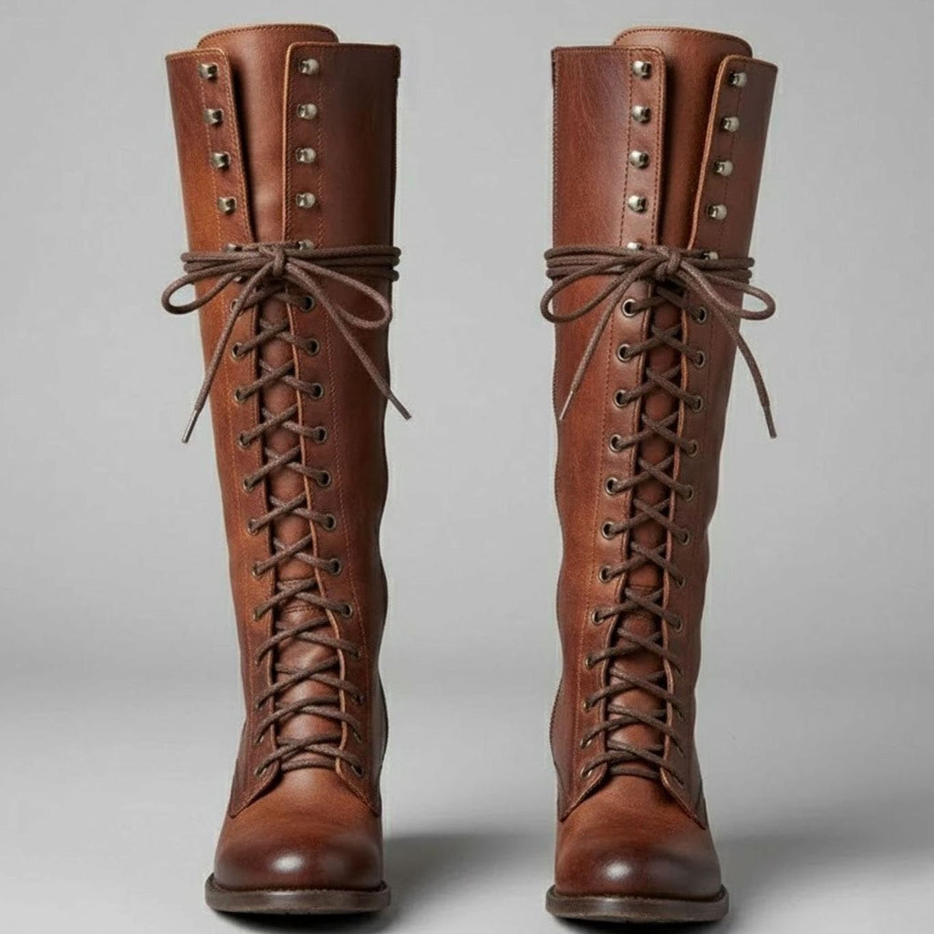Raven | Women’s Leather Lace-Up Knee-High Combat Boots