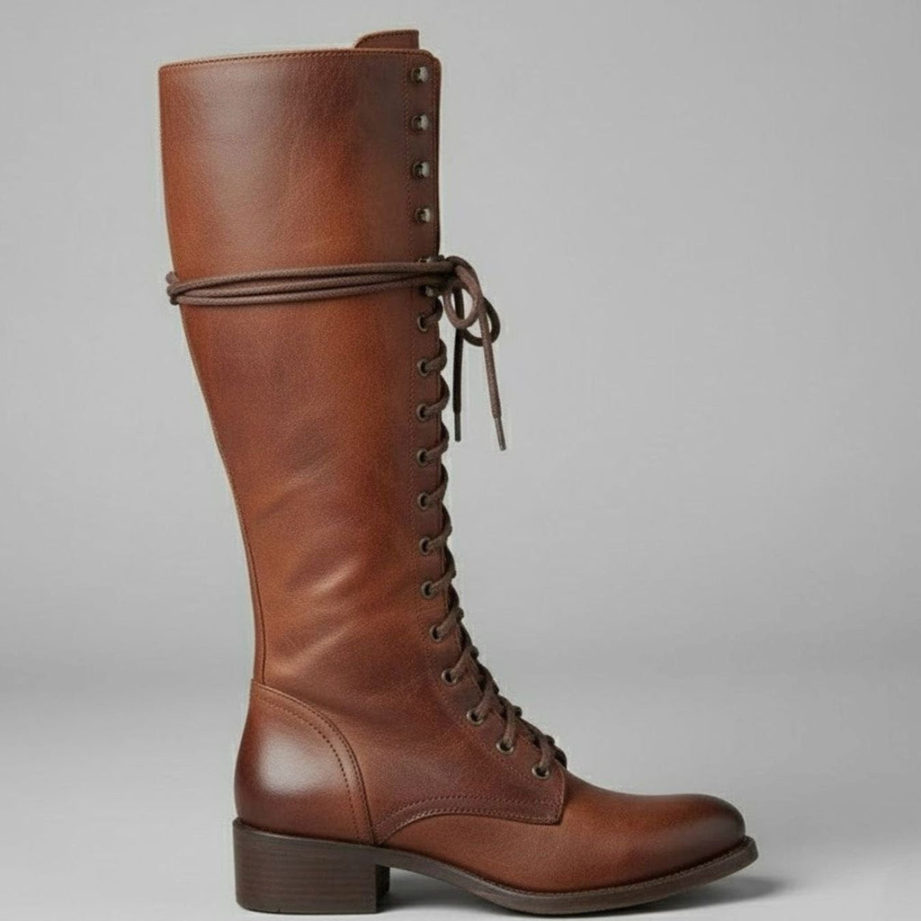 Raven | Women’s Leather Lace-Up Knee-High Combat Boots
