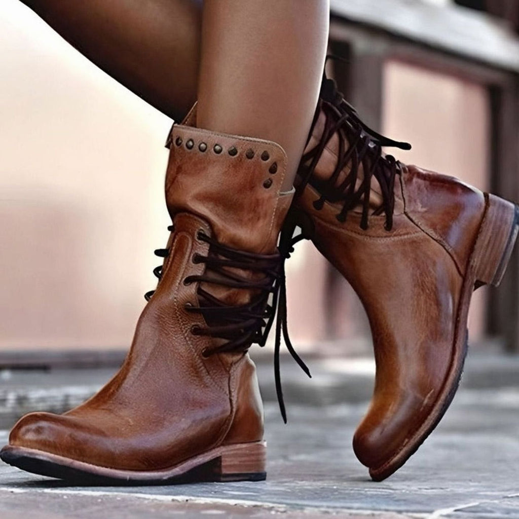 Clover | Women’s Burnished Leather Back-Lace Mid-Calf Boots