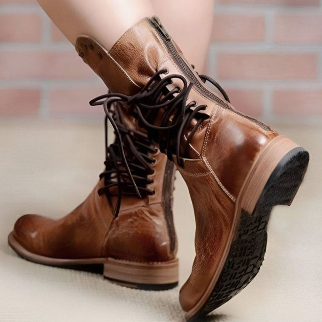 Clover | Women’s Burnished Leather Back-Lace Mid-Calf Boots